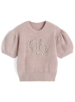 ビーズロゴシャギーニットトップス