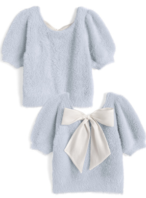 バックリボンシャギーニットトップス