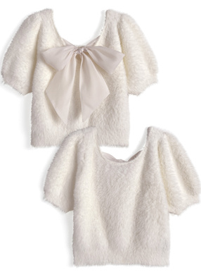 バックリボンシャギーニットトップス