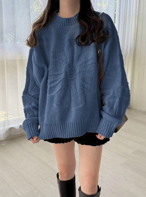 フラワージャガードニットトップス