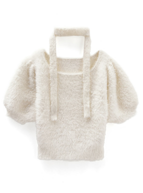 タイ付きシャギーニットトップス