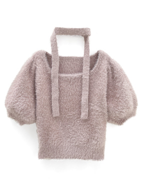 タイ付きシャギーニットトップス