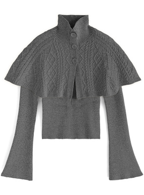 ケーブル編みケープ付きフレアスリーブニットトップス