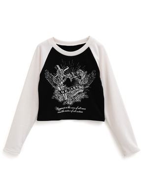 エンジェルハートプリントバイカラーテレコトップス