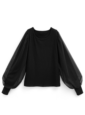 チュールスリーブドッキングテレコトップス