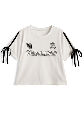 サイド配色ラインリボンロゴ刺繍Tシャツ