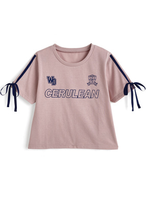 サイド配色ラインリボンロゴ刺繍Tシャツ