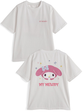 サンリオキャラクターズ　マイメロディロゴ刺繍バックプリントTシャツ