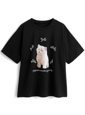 キャットチェック柄リボンTシャツ