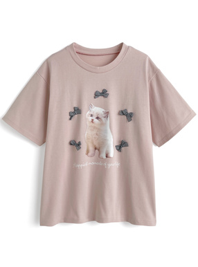 キャットチェック柄リボンTシャツ
