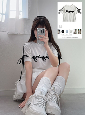 レースロゴラインリボンTシャツ