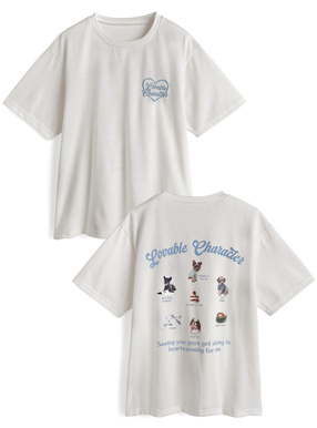 ロゴ刺繍バックドッグプリントTシャツ