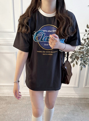 ロゴプリント配色リンガーTシャツ