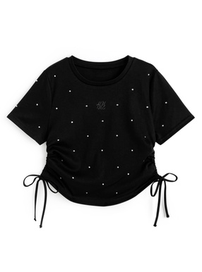 ラインストーンロゴ刺繍ドロストTシャツ