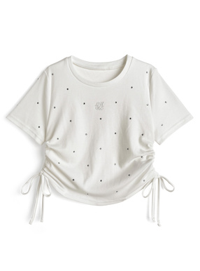 ラインストーンロゴ刺繍ドロストTシャツ