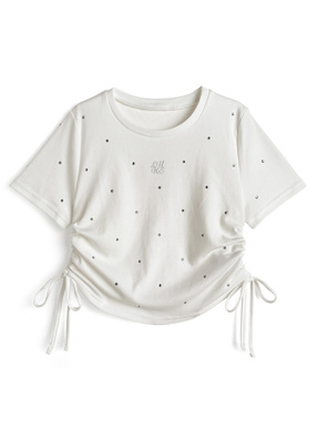 ラインストーンロゴ刺繍ドロストTシャツ