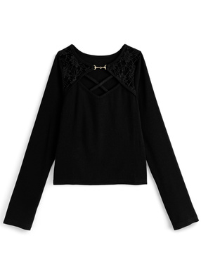 ビット付きレースクロスデザイントップス