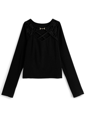 ビット付きレースクロスデザイントップス