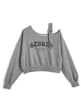 ワンショルダーロゴプリントスウェットトップス