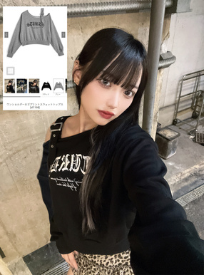 ワンショルダーロゴプリントスウェットトップス