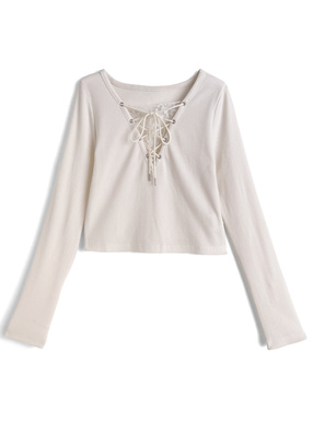 レースドッキングレースアップリブトップス