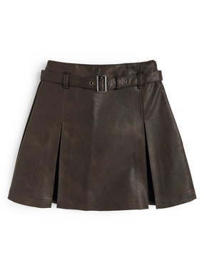 ベルト&インパン裏地付きレザータックミニスカート