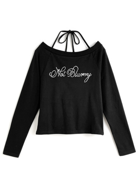 ホルターネックラインストーンロゴリブトップス