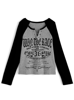 チェーンレースアップロゴプリントリブトップス