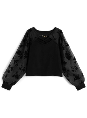 ビット付き花柄フロッキークロスデザイントップス