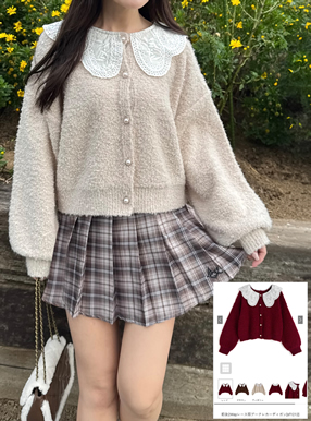 前後2Wayレース襟ブークレカーディガン