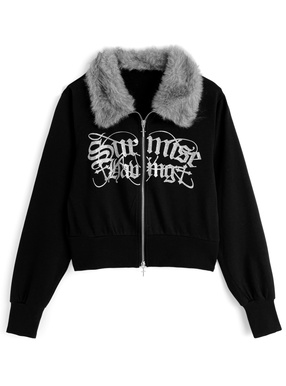 ファーラメロゴプリントダブルジップスウェットパーカー