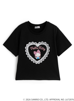 サンリオキャラクターズ　ハローキティレースロゴプリントTシャツ
