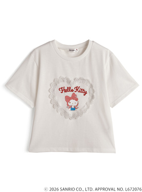 サンリオキャラクターズ　ハローキティレースロゴプリントTシャツ