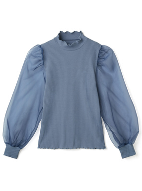 オーガンジー切替パワショルリブトップス