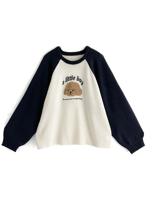 ドッグ刺繍ラグランスリーブニットトップス