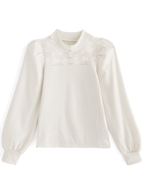 花柄レース切替パールテレコリブトップス