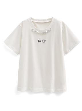 パールネックロゴプリントTシャツ