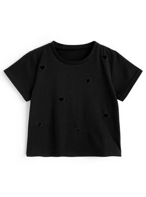 ハートカットアウトショート丈Tシャツ