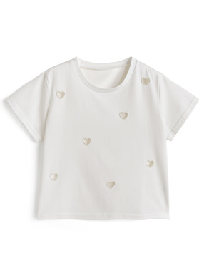 ハートカットアウトショート丈Tシャツ