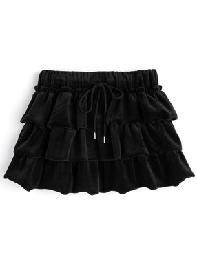 インパン裏地付きベロアティアードフリルミニスカート