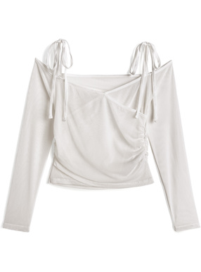 ショルダーリボンシアーカシュクールトップス