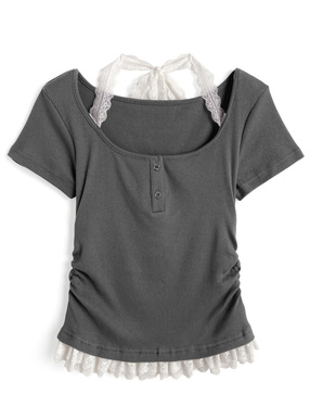 レースレイヤード風フロントボタントップス