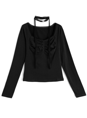 レースタイ付きギャザートップス