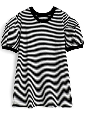 パフスリーブボーダー柄Tシャツワンピース