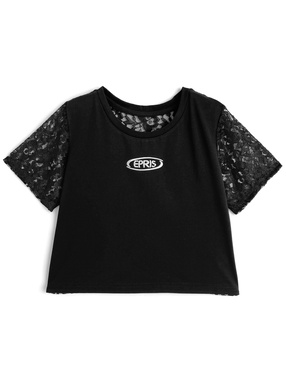 刺繍バックレース半袖Tシャツ
