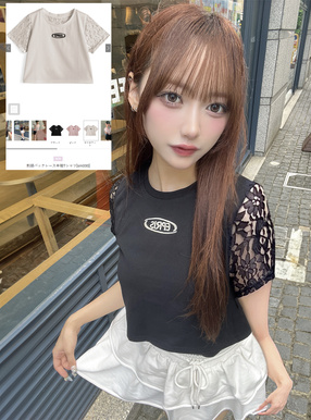 刺繍バックレース半袖Tシャツ