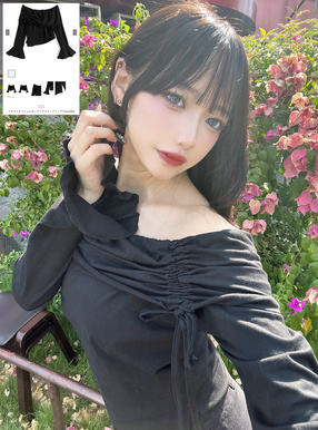 ドロストオフショルダーフレアスリーブトップス