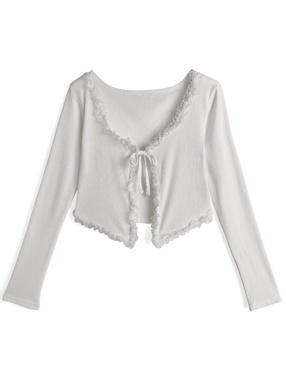 リボンレースリブカーディガン