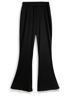 裾レースリブフレアパンツ