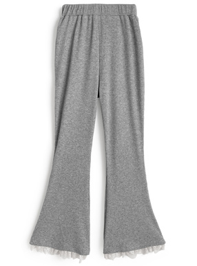 裾レースリブフレアパンツ